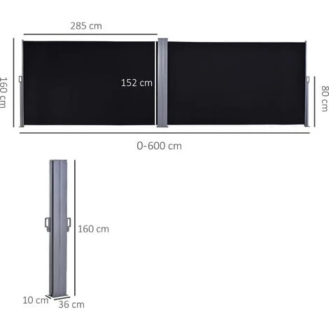 Outsunny Retractable Double Side Awning Screen Fence Privacy Black 4 Outsunny Retractable Double Side Awning Screen Fence Privacy Black - Image 2