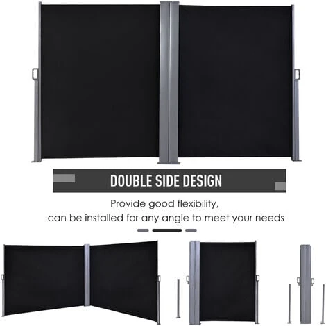 Outsunny Retractable Double Side Awning Screen Fence Privacy Black 6 Outsunny Retractable Double Side Awning Screen Fence Privacy Black - Image 4