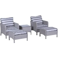 Outsunny 5 Pieces Outdoor Patio Furniture Set Wicker Conversation Set Grey And White