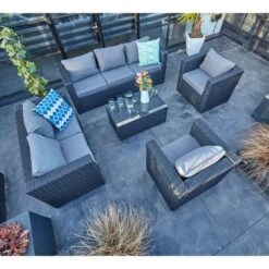 YAKOE VANCOUVER 7 SEATER RATTAN GARDEN SOFA SET IN BLACK WITH FITTING COVER 8 YAKOE VANCOUVER 7 SEATER RATTAN GARDEN SOFA SET IN BLACK WITH FITTING COVER -Outdoor Furniture Store 18248298 3