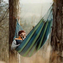 Relaxdays Hammock, XXL Hanging Mat For 2 Adults, Portable, In- & Outdoor, Made Of Cotton, 150x272 Cm, Blue-Green -Outdoor Furniture Store 18265471 3