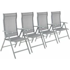 Songmics Set Of 4 Folding Garden Chairs, Outdoor Chairs With Durable Aluminum Structure, 8-Angle Reclining Backrest, Max. Capacity 150 Kg, Grey GCB30GY