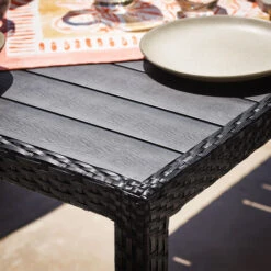 Casaria Poly Rattan Garden Furniture Dining Table Chairs Set 4/ 6/ 8 Seater Cushions WPC Black Patio Outdoor Balcony Terrace Wicker Conservatory 4+1 -Outdoor Furniture Store 18366539 4