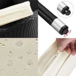 Casaria Poly Rattan Garden Furniture Dining Table Chairs Set 4/ 6/ 8 Seater Cushions WPC Black Patio Outdoor Balcony Terrace Wicker Conservatory 4+1 -Outdoor Furniture Store 18366539 5