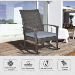 Outsunny Garden Rattan Rocking Chair, Bistro Recliner Furniture Seater Grey -Outdoor Furniture Store 18373667 4