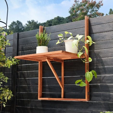 Wooden Hanging Balcony Table Shelf Folding Railing Terrace Patio Garden Outdoor 5 Wooden Hanging Balcony Table Shelf Folding Railing Terrace Patio Garden Outdoor - Image 3