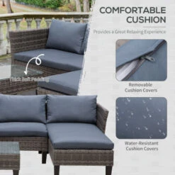 Outsunny 3 PCs Rattan Outdoor Set Cushion L Shape Corner Sofa Coffee Table -Outdoor Furniture Store 18423685 5