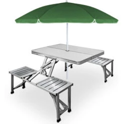 Camping Folding Table And Chairs Set Outdoor Picnic Dining Furniture 88x36x11cm Portable Aluminium 4 Seater Stool -Outdoor Furniture Store 18456843 3