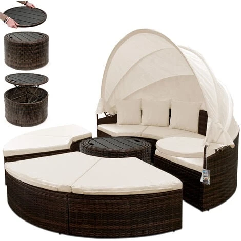 CASARIA® Poly Rattan Sun Island Day Bed Ø185cm Telescopic Canopy Table 3 Pillows Brown 3 CASARIA® Poly Rattan Sun Island Day Bed Ø185cm Telescopic Canopy Table 3 Pillows Brown