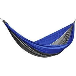 Nylon Swinging Hammock Double Person Outdoor Camping Tent Travel Hanging Bed - Blue And Grey