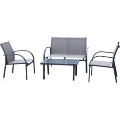 Outsunny 4pcs Patio Furniture Set Garden Sofa Glass Top Coffee Table Chairs