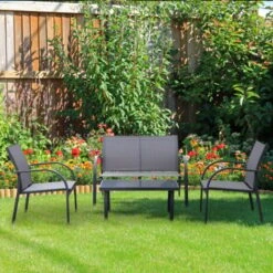 Outsunny 4pcs Patio Furniture Set Garden Sofa Glass Top Coffee Table Chairs -Outdoor Furniture Store 18709893 3