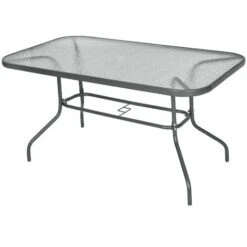 Outsunny Garden Dining Table Glass Top Metal Frame With Parasol Hole 140x80x70cm