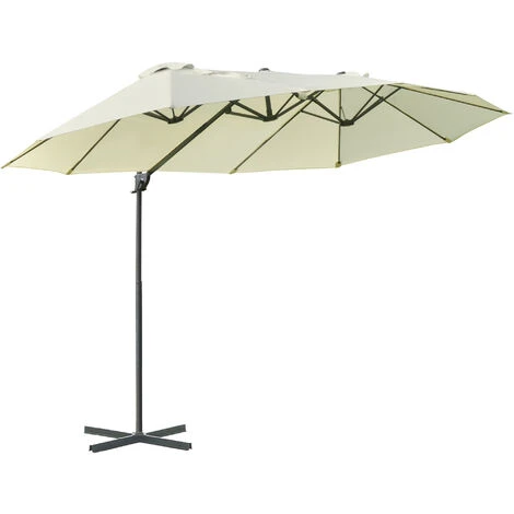 Outsunny Double Canopy Offset Parasol Umbrella Garden Shade Steel Canopy Beige 3 Outsunny Double Canopy Offset Parasol Umbrella Garden Shade Steel Canopy Beige
