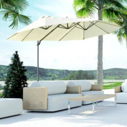 Outsunny Double Canopy Offset Parasol Umbrella Garden Shade Steel Canopy Beige 9 Outsunny Double Canopy Offset Parasol Umbrella Garden Shade Steel Canopy Beige -Outdoor Furniture Store 18709898 3