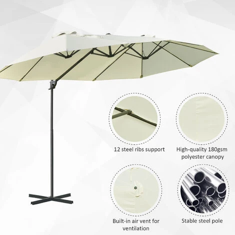 Outsunny Double Canopy Offset Parasol Umbrella Garden Shade Steel Canopy Beige 7 Outsunny Double Canopy Offset Parasol Umbrella Garden Shade Steel Canopy Beige - Image 5