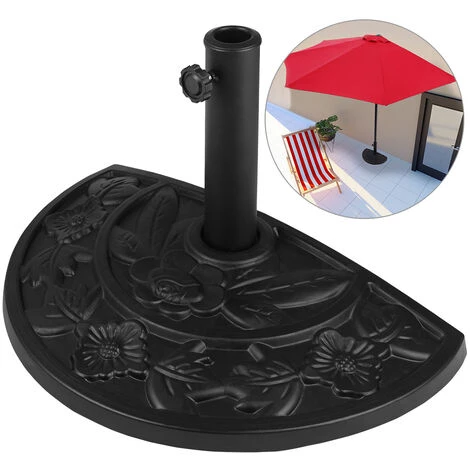 Deuba Half-Round Semi Circle Parasol Base Stand Holder 9 KG Weight Fits Up To 5cm Pole Flower Design Sturdy & Heavy Duty Weatherproof Black 4 Deuba Half-Round Semi Circle Parasol Base Stand Holder 9 KG Weight Fits Up To 5cm Pole Flower Design Sturdy & Heavy Duty Weatherproof Black - Image 2