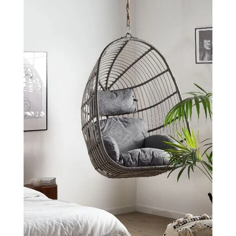 Boho Grey Hanging Chair Without Stand Indoor-Outdoor Wicker Egg Shape Casoli 4 Boho Grey Hanging Chair Without Stand Indoor-Outdoor Wicker Egg Shape Casoli - Image 2