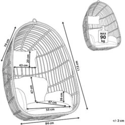 Boho Grey Hanging Chair Without Stand Indoor-Outdoor Wicker Egg Shape Casoli 9 Boho Grey Hanging Chair Without Stand Indoor-Outdoor Wicker Egg Shape Casoli -Outdoor Furniture Store 18827647 3 1