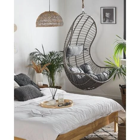 Boho Rattan Hanging Chair Without Stand Indoor-Outdoor Wicker Curved Grey Pineto 4 Boho Rattan Hanging Chair Without Stand Indoor-Outdoor Wicker Curved Grey Pineto - Image 2