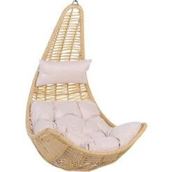 Boho Wicker Hanging Chair Swing Seat Without Stand Beige PE Rattan Atri