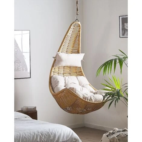 Boho Wicker Hanging Chair Swing Seat Without Stand Beige PE Rattan Atri 4 Boho Wicker Hanging Chair Swing Seat Without Stand Beige PE Rattan Atri - Image 2