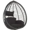 Boho Black Rattan Hanging Chair No Stand Indoor-Outdoor Wicker Egg Shape Tollo