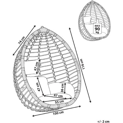 Boho Black Rattan Hanging Chair No Stand Indoor-Outdoor Wicker Egg Shape Tollo 5 Boho Black Rattan Hanging Chair No Stand Indoor-Outdoor Wicker Egg Shape Tollo - Image 3