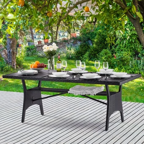 Casaria Poly Rattan Dining WPC Table 190x90x75cm Weather-Resistant Garden Patio Furniture - Black, Brown, Cream, Grey Black 4 Casaria Poly Rattan Dining WPC Table 190x90x75cm Weather-Resistant Garden Patio Furniture - Black, Brown, Cream, Grey Black - Image 2