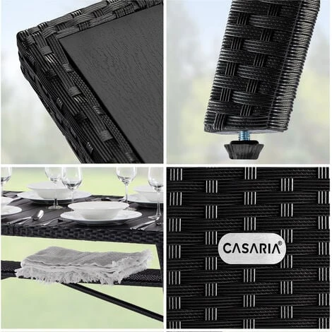 Casaria Poly Rattan Dining WPC Table 190x90x75cm Weather-Resistant Garden Patio Furniture - Black, Brown, Cream, Grey Black 5 Casaria Poly Rattan Dining WPC Table 190x90x75cm Weather-Resistant Garden Patio Furniture - Black, Brown, Cream, Grey Black - Image 3