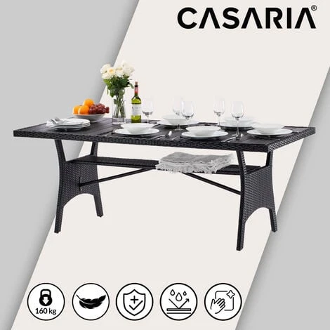 Casaria Poly Rattan Dining WPC Table 190x90x75cm Weather-Resistant Garden Patio Furniture - Black, Brown, Cream, Grey Black 7 Casaria Poly Rattan Dining WPC Table 190x90x75cm Weather-Resistant Garden Patio Furniture - Black, Brown, Cream, Grey Black - Image 5