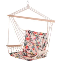 Outsunny Hammock Hanging Rope Chair Swing W/ Cushion 120KG Multicoloured Floral