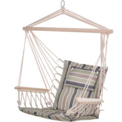 Outsunny Hammock Hanging Rope Chair Swing W/ Cushion 120KG Multicolored Stripes
