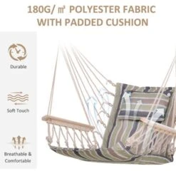 Outsunny Hammock Hanging Rope Chair Swing W/ Cushion 120KG Multicolored Stripes -Outdoor Furniture Store 18889798 5