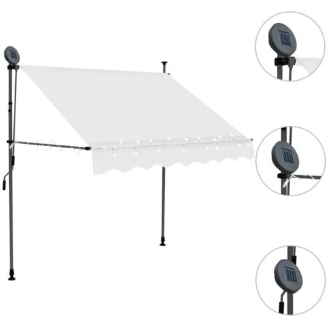 Manual Retractable Awning With LED 150 Cm Cream VidaXL 6 Manual Retractable Awning With LED 150 Cm Cream VidaXL - Image 4