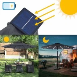 Songmics 3 M Garden Parasol Umbrella With Solar-Powered LED Lights, Sunshade With UPF 50+ Protection, Tilting, Crank Handle For Opening Closing, Base Not Included, Grey GPU33GY -Outdoor Furniture Store 18919858 4