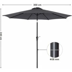 Songmics 3 M Garden Parasol Umbrella With Solar-Powered LED Lights, Sunshade With UPF 50+ Protection, Tilting, Crank Handle For Opening Closing, Base Not Included, Grey GPU33GY -Outdoor Furniture Store 18919858 5