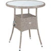 Casaria Poly Rattan Garden Side Table Patio Balcony Ø60cm Round Frosted Glass Outdoor Furniture Grey Beige -Outdoor Furniture Store 18946172 1
