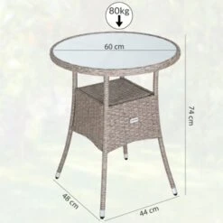 Casaria Poly Rattan Garden Side Table Patio Balcony Ø60cm Round Frosted Glass Outdoor Furniture Grey Beige -Outdoor Furniture Store 18946172 3