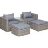 Outsunny 5 Pcs Rattan Garden Furniture Set Single Sofa Stool Coffee Table Brown
