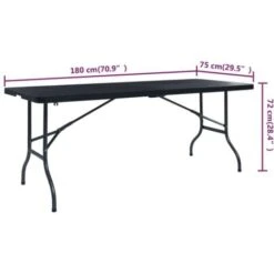 Folding Garden Table Black 180x75x72 Cm HDPE Imitation Rattan VidaXL -Outdoor Furniture Store 19130440 3