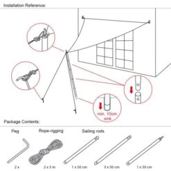 Sun Shade Sail Canopy Pole Kit 2.5m Long 5 Sections Adjustable With 4m Guy Rope -Outdoor Furniture Store 19162102 3