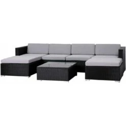 Evre Rattan Outdoor Garden Furniture Set 6 Seater Sofa With Coffee Table (Black)