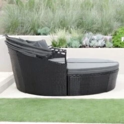 Rattan Outdoor Garden Bali Day Bed Patio Sun Lounge In Black -Outdoor Furniture Store 19168153 3