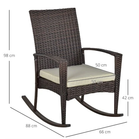 Outsunny Garden Rattan Rocking Chair, Bistro Recliner Furniture Seater Brown 4 Outsunny Garden Rattan Rocking Chair, Bistro Recliner Furniture Seater Brown - Image 2