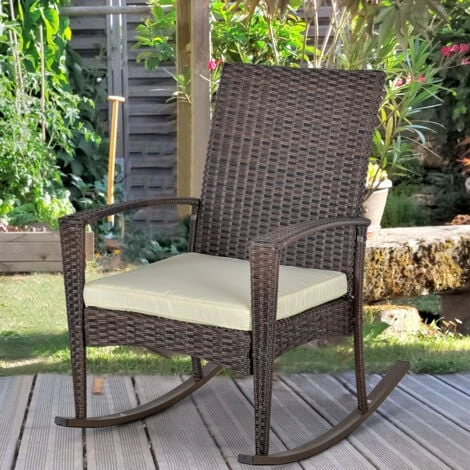 Outsunny Garden Rattan Rocking Chair, Bistro Recliner Furniture Seater Brown 5 Outsunny Garden Rattan Rocking Chair, Bistro Recliner Furniture Seater Brown - Image 3
