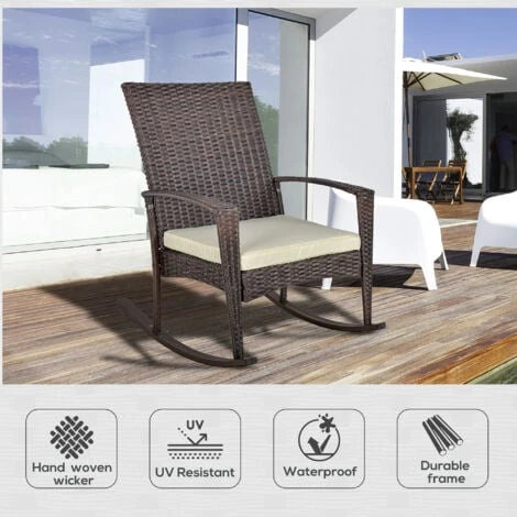Outsunny Garden Rattan Rocking Chair, Bistro Recliner Furniture Seater Brown 6 Outsunny Garden Rattan Rocking Chair, Bistro Recliner Furniture Seater Brown - Image 4