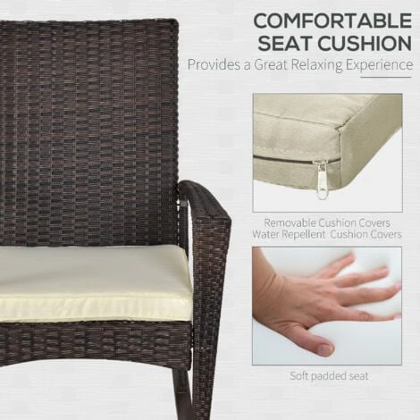 Outsunny Garden Rattan Rocking Chair, Bistro Recliner Furniture Seater Brown 7 Outsunny Garden Rattan Rocking Chair, Bistro Recliner Furniture Seater Brown - Image 5