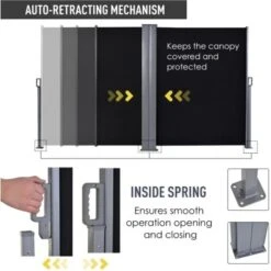 Outsunny 600 X 180 Cm (HxL) Retractable Awning Canopy Side Privacy Protection Black -Outdoor Furniture Store 19555749 5