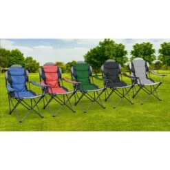 Hyfive Deluxe Folding Padded Camping Chairs High Back - Multiple Colours - Green (2 Chairs) -Outdoor Furniture Store 19670356 3
